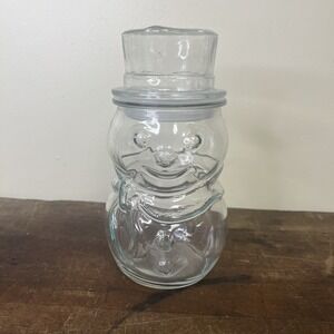 Vintage Libbey Clear Glass Snowman Jar Apothecary Style Made in Canada 7-3/4" T